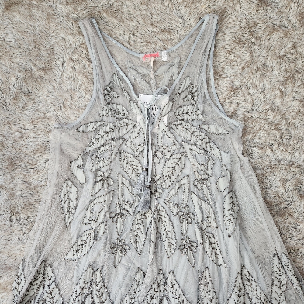 Free People La Palma Trapeze Mini Dress Light Blue Gray‎ Women's Size Large - Picture 6 of 13